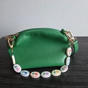 Anthropologie Green Mini Handbag with flower bag charm